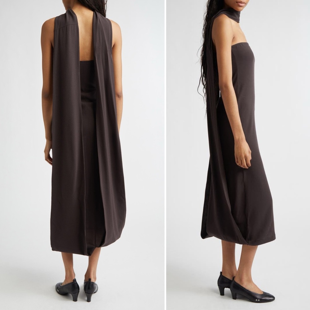 Paloma Wool Alberch Strapless Wool Blend Chocolate Brown Dress w/ Attached Scarf - Picture 5 of 12